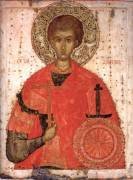 Икона. Великомученик Димитрий Солунский. Вторая четверть – середина XV века. Псков. Дерево (сосна) из двух частей, две сквозные врезные шпонки, ковчег, паволока, темпера. 87,8х66,8х3,6